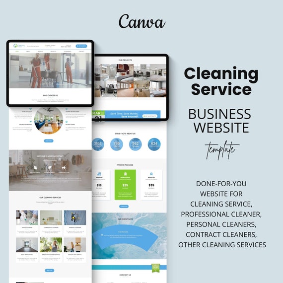 Cleaning Company Website Template: Editable Canva Design