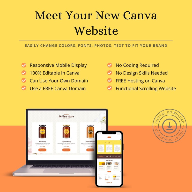Honey Website Template Honey Canva Website With Payment Integration ...