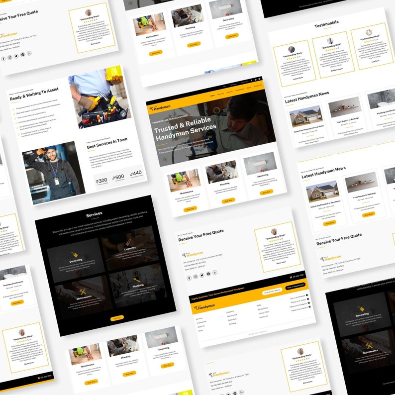 Handyman Website Template for Small Businesses Editable Canva Website