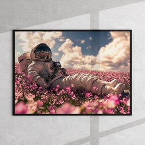 Poster | Astronauta nel campo dei fiori | Decorazione murale | Stampa | Carta opaca di alta qualità