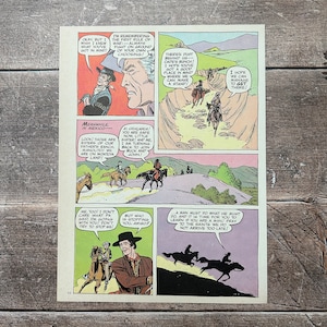 Vintage Children&#39;s Comic Book Illustration Wild West Cowboy Riding Horse