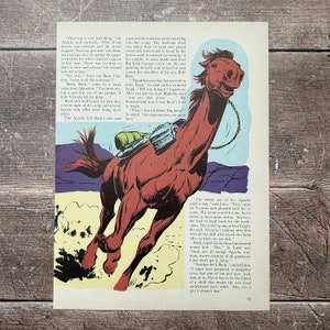 Vintage Children&#39;s Book Illustration Comic Cowboy Horse Retro