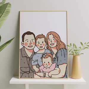 Portrait personnalisé à partir d'une photo, portrait de dessin animé, illustration de famille, portrait personnalisé, cadeau pour lui, cadeau d'anniversaire fichier numérique image 1