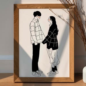 Custom Portrait, Minimalist Couple Portrait, Cute Cartoon Illustration, Personalized Gift, Digital Gift, Black and White Line Drawing