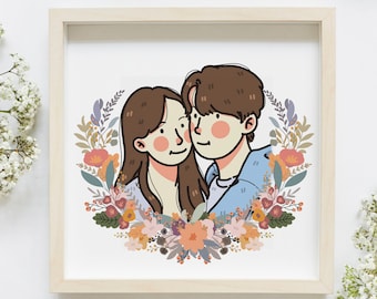 Valentine's Gift, Cute Cartoon Anime Portrait illustration, Family Custom Drawing, Personalized/Anniversary Virtual Gift(DIGITAL FILE)