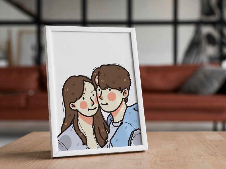 Custom Portrait, Minimalist Couple Portrait, Cute Cartoon Illustration, Personalized Print, Personalized Gift, Couple Memory Digital Gift image 3