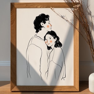Custom Portrait, Minimalist Couple Portrait, Cute Cartoon Illustration, Personalized Print, Personalized Gift, Couple Memory Digital Gift