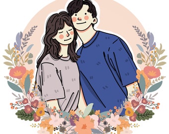 Regalo de San Valentín, Retrato de pareja, Retrato de ilustración de foto, Ilustración personalizada, Aniversario, Retrato de dibujos animados personalizado