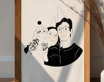 Custom Couple Portrait: Minimalist Cartoon Illustration (Digital Gift)