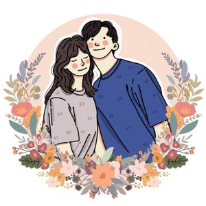 Valentine's Gift, Cute Cartoon Anime Portrait illustration, Family Custom Drawing, Personalized/Anniversary Virtual GiftDIGITAL FILE image 4