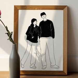 Custom Portrait, Minimalist Couple Portrait, Cute Cartoon Illustration, Personalized Print, Personalized Gift, Couple Memory Digital Gift image 2