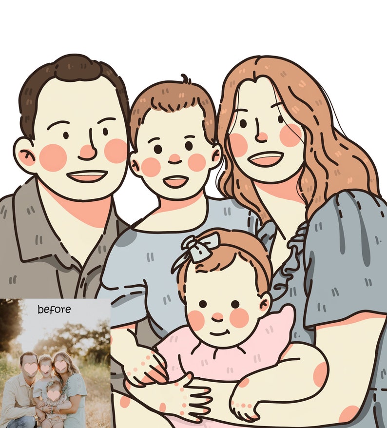 Portrait personnalisé à partir d'une photo, portrait de dessin animé, illustration de famille, portrait personnalisé, cadeau pour lui, cadeau d'anniversaire fichier numérique image 4