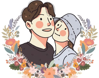 Custom Portrait, Couple Portrait, Cute Cartoon Illustration, Minimalist Valentine&#39;s Day, Portrait From Photo, Personalized Digital Gift