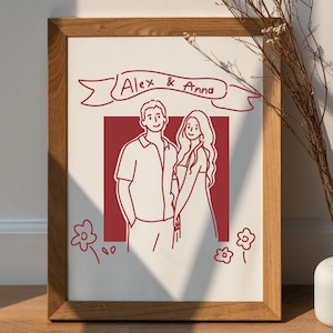Personalized Digital Custom Portrait, Cute Custom Line Drawing, Couple Minimalist Drawing, Anniversary/Wedding Gift, Labor Day Sales