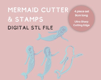 Mermaid Clay and Cookie Cutter, STL file, 3D printable cutter