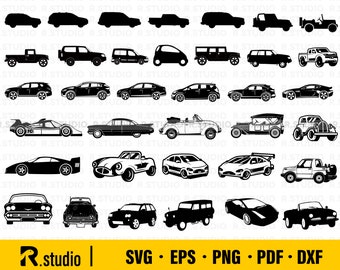 36 Auto-Svg-Dateien / Sportwagen svg / Super Car svg / Rennwagen svg / Classic Car Cut Datei / Schaltung / Kontur / Eps Dxf Png / Schablone / Vinyl