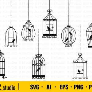 Bird Cage Svg Files/ Cage SVG/ Eps/ Png/ Birdcage Cut Files/ Cricut/ Cage Clipart/ Cage Silhouette/ Stencil/ Bird svg/ Decal/ Vector