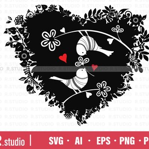 Love Birds Svg File / Cut File / Cricut / Valentine Day SVG / Floral Birds Svg / Heart Png / Commercial use / Sihouette / Clipart / Floral Monogram
