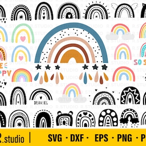 38 Boho Rainbow SVG Files/ Cute Rainbow SVG/ Pastel Rainbow SVG/ Rainbow Eps/ Dxf/ Heart Svg/ Hand Drawn Rainbow/ Cut File for Cricut