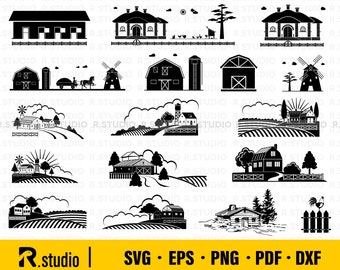 17 Farmhouse SVG/ Farm House SVG/ Farm Life SVG/ Grange Svg/ Silhouette/ Farm Life Png Eps Dxf/ Clipart/ Cut File for Cricut/ Commercial Use