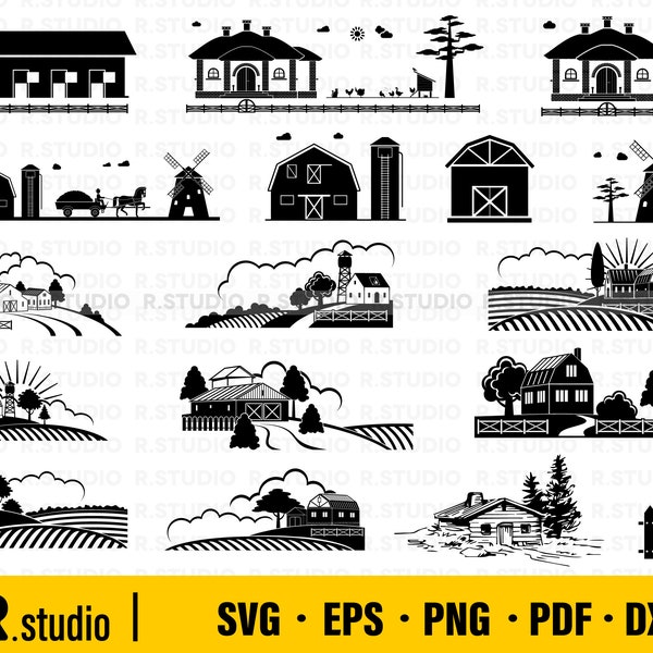 17 Farmhouse SVG/ Farm House SVG/ Farm Life SVG/ Grange Svg/ Silhouette/ Farm Life Png Eps Dxf/ Clipart/ Cut File for Cricut/ Commercial Use