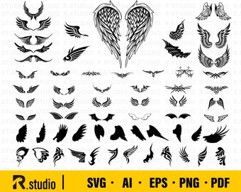 61 Wings SVG Files/ angel wings/ wings cut file/ wing svg/ angel svg/ cut file/ cricut/ clipart/ silhouette files/ stencil file/ Eps/ Png