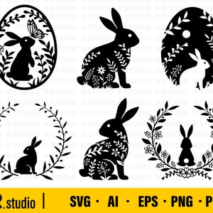 Coniglio floreale SVG / Coniglietto fiore file svg / coniglio svg / silhouette / file tagliato per cricut / coniglio fiore Pasqua / Pasqua svg / cornice floreale svg