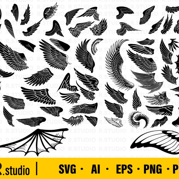 64 Wings svg / angel wings / wings cut file / wing svg / angel svg / cut file / cricut / clipart / silhouette files /stencil file /vector