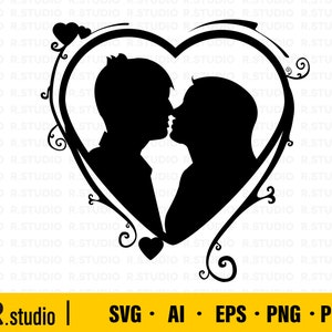 Liefhebbers SVG / Paar SVG / Eps / Png / Dxf / Kus SVG / Bruiloft Clipart / Cut File / Cricut / Silhouet / Tshirt Designs / Valentijnsdag / Vector / Decal