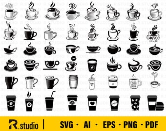 48 koffie SVG-bestanden / Coffee Cup Svg / koffie afbeelding / mok Svg / koffiemok Png / Eps / Decal / bestand knippen / Circut bestand / Graveerbare bestand / afdrukbare
