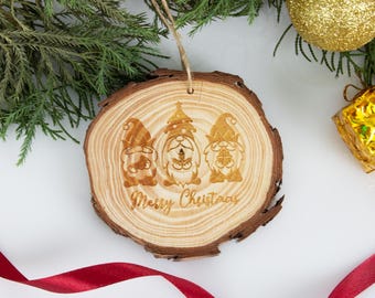 Pine Cone Engraved Wood Christmas Decor / Coaster Set / Christmas Ornament