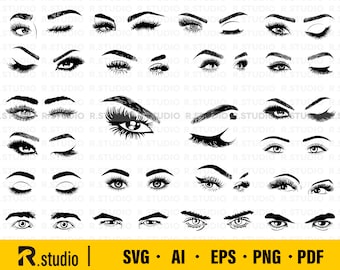 Eyelashes Girl SVG/ 21 Eyebrows SVG/ Makeup SVG/ Eyebrow Silhouette/ Wink Eyes Svg/ Eyelash Boy/ T-shirt svg/ Clip Art/ Cut File/ Cricut