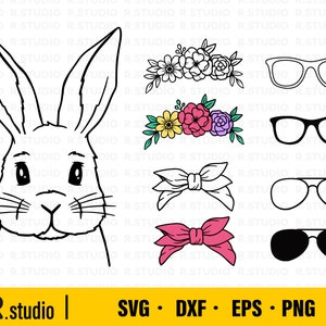 Cute Bunny SVG / Easter Bunny SVG / Rabbit Svg files / Bunny Clipart / Bunny Face DIY svg / Cut Files / Cricut / Bandana Glasses Flowers Bunny