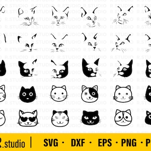 Cat Face Svg Bundle/ Cat SVG/ cat head svg/ Kitten Head Cricut File/ kitty Svg/ pet svg/ Peeking cat clipart/ Animal Vector/ silhouette/ Dxf