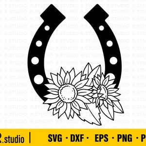 Horseshoe SVG File/ Horseshoe cut file/ Horseshoe Sunflowers/ Horseshoe Flower/ Floral Monogram Frame/ Good Luck/ Equestrian Clipart/ Cricut