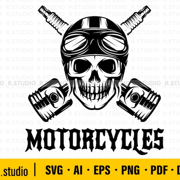 vintage Biker Skull SVG / Skeleton Motorcycle Rider SVG / Chopper Cafe Racer Scrambler / Dxf Eps Png / Cut Files / Cricut / Sihouette / Motos