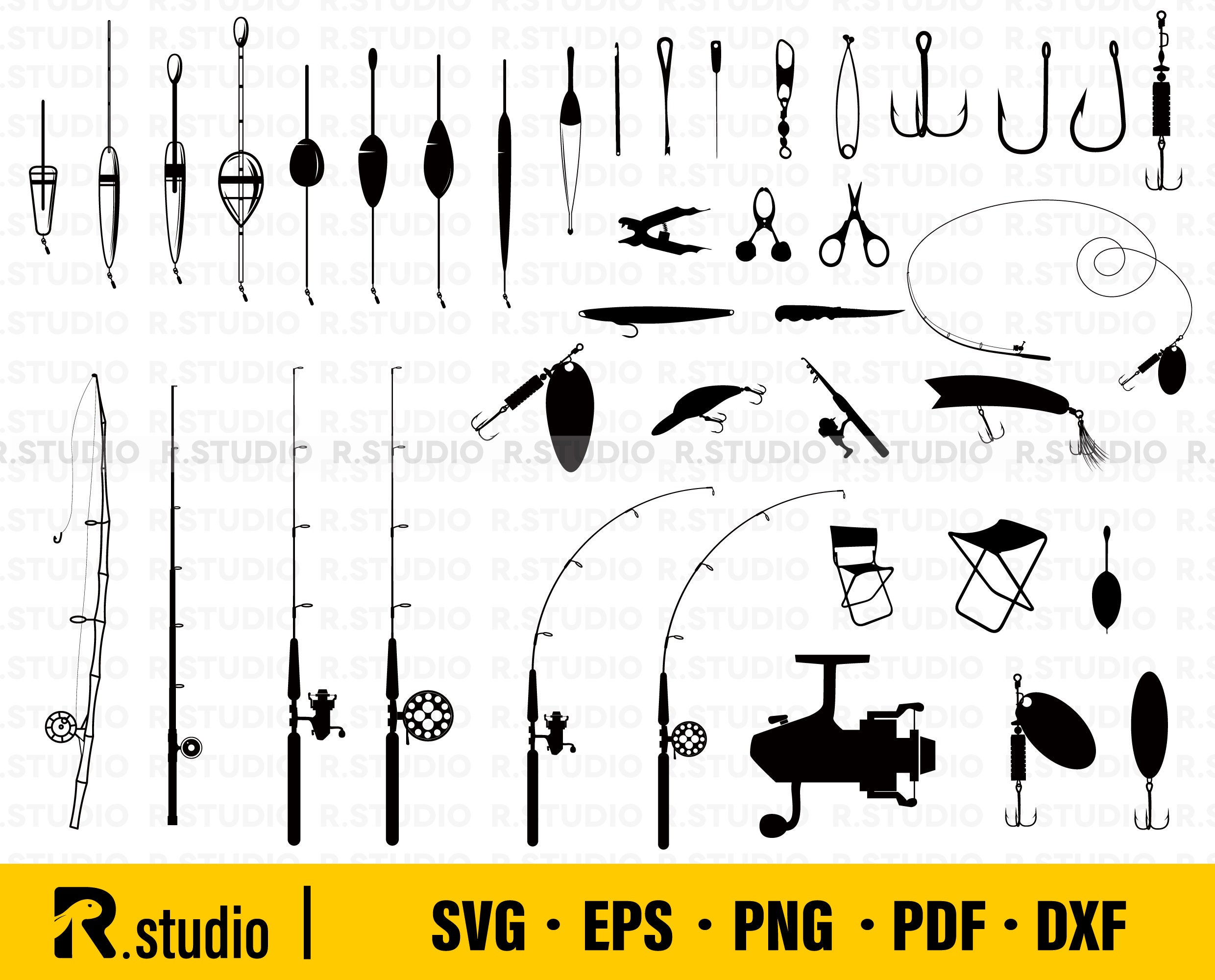 40 Fishing Gear SVG/ Fishing Tools SVG/ Cut File/ Cricut/ Clipart/  Silhouette/ Vector/ Fishing Tackle SVG/ Vector/ Summer Svg/ Fish Svg Dxf 