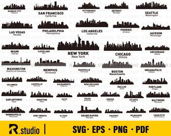 40 Stadt Skyline SVG / Skyline SVG / geschnittene Dateien / Cricut / US Städte SVG / New York SVG / Clipart / Silhouette / Aufkleber / Vinyl / US City Skyline Vektor