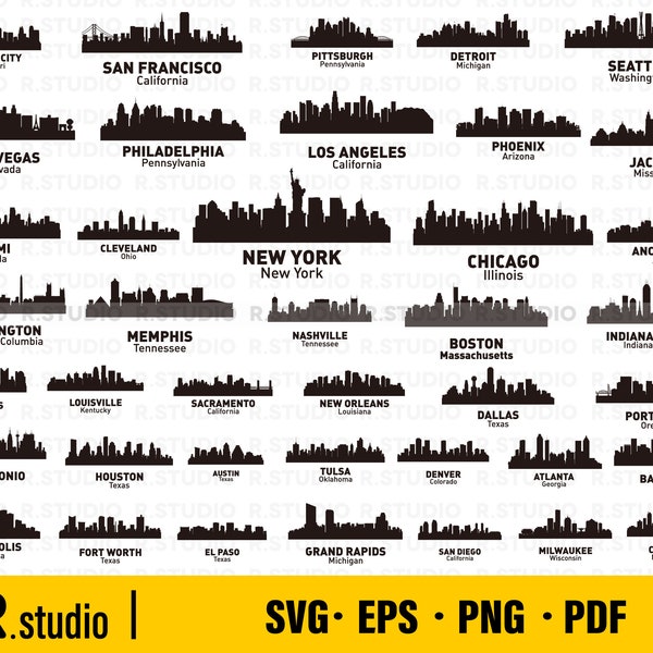 40 City Skyline SVG/ Skyline Svg/ Cut Files/ Cricut/ US Cities Svg/ New York Svg/ Clipart/ Silhouette/ Decal/ Vinyl/ US City Skyline Vector