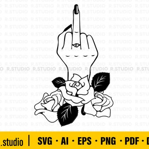 Mädchen-Power-Svg / Frau-Mittelfinger-Svg / Hand-Zeichen-Svg / T-Shirt geschnitten Datei / Cricut / Printable / Clipart / Fingers with Flowers / Eps Dxf Png