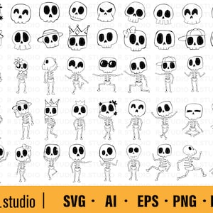 45 Schädel-SVG-Dateien / Skelett-Svg / Day of The Dead-Svg / Daisy Skull Clipart / Schädel-Silhouette / niedlicher Schädel-Svg / geschnittene Datei für Cricut / Schablone
