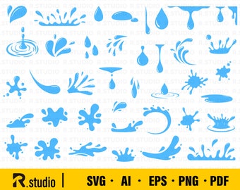 40 Water Drops SVG Files/ Water Drops Svg/ Splashing Water Clipart/ Plewds/ Summer Svg/ Silhouette/ Cut File/ Cricut/ Splats Drops Liquid