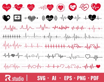40 Heartbeat SVG / Cut File / Cricut / Pulse SVG / Cardiogramme / Medical Png Eps / Heart Monitor Silhouette / Clipart / Die Cutting / Pochoir / Vinyle