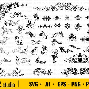 Cadre floral SVG / 43 Ornements décoratifs SVG / Vigne SVG / Tourbillons Svg / Branches et feuilles svg / Branches Cadre / Clipart / Fichiers coupés Cricut image 1