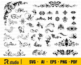 Floral Frame SVG/ 43 Decorative Ornaments SVG / Vine SVG / Swirls Svg / Branches and Leaves svg / Branches Frame / Clipart/ Cut Files Cricut