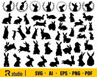 47 Rabbit SVG/ Bunny SVG/ Rabbit Clipart/ Bundle Easter Bunnies/ Bunny Face svg/ Rabbit Silhouette/ Cut File/ Cricut/ Easter Svg Pdf Png