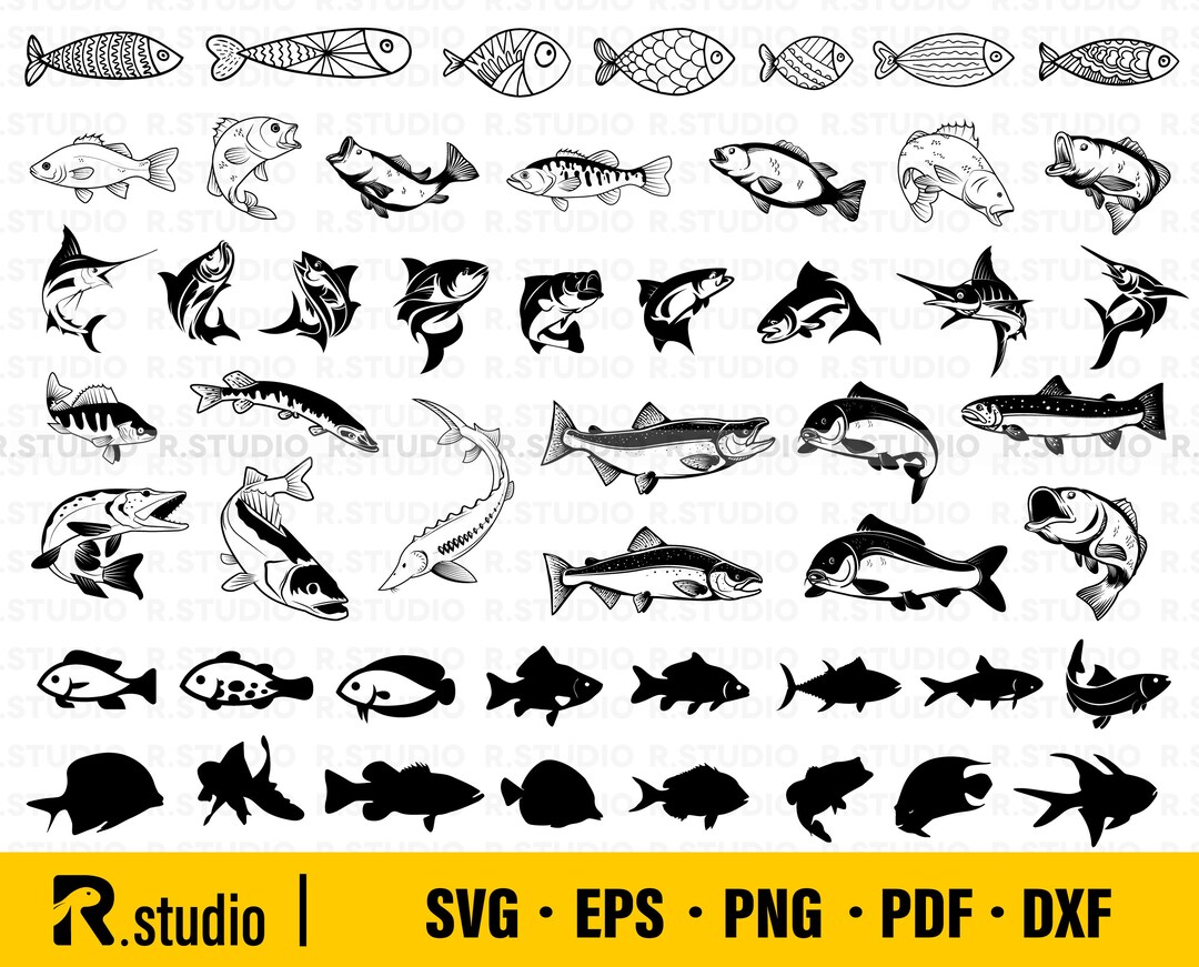 50 Fishing SVG/ Fish SVG/ Cut Files/ Cricut/ Clipart/ Fish Silhouette ...