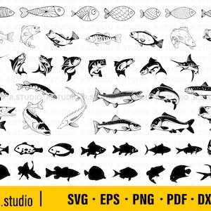 50 Pesca SVG / Peces SVG / Archivos de corte / Cricut / Clipart / Silueta de peces / Pescador SVG / Vector / Dxf Png Eps / Temporada de caza SVG / Verano Svg