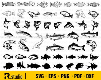 50 Fishing SVG/ Fish SVG/ Cut Files/ Cricut/ Clipart/ Fish Silhouette/ Fisherman SVG/ Vector/ Dxf Png Eps/ Hunting Season Svg/ Summer Svg