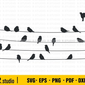 Birds on Wires Svg/ Flock of Birds SVG/ Clipart/ Birds SVG/ Silhouette/ Birds Cut file/ Eps Png/ Cricut/ Branch svg/ Bird on Lines